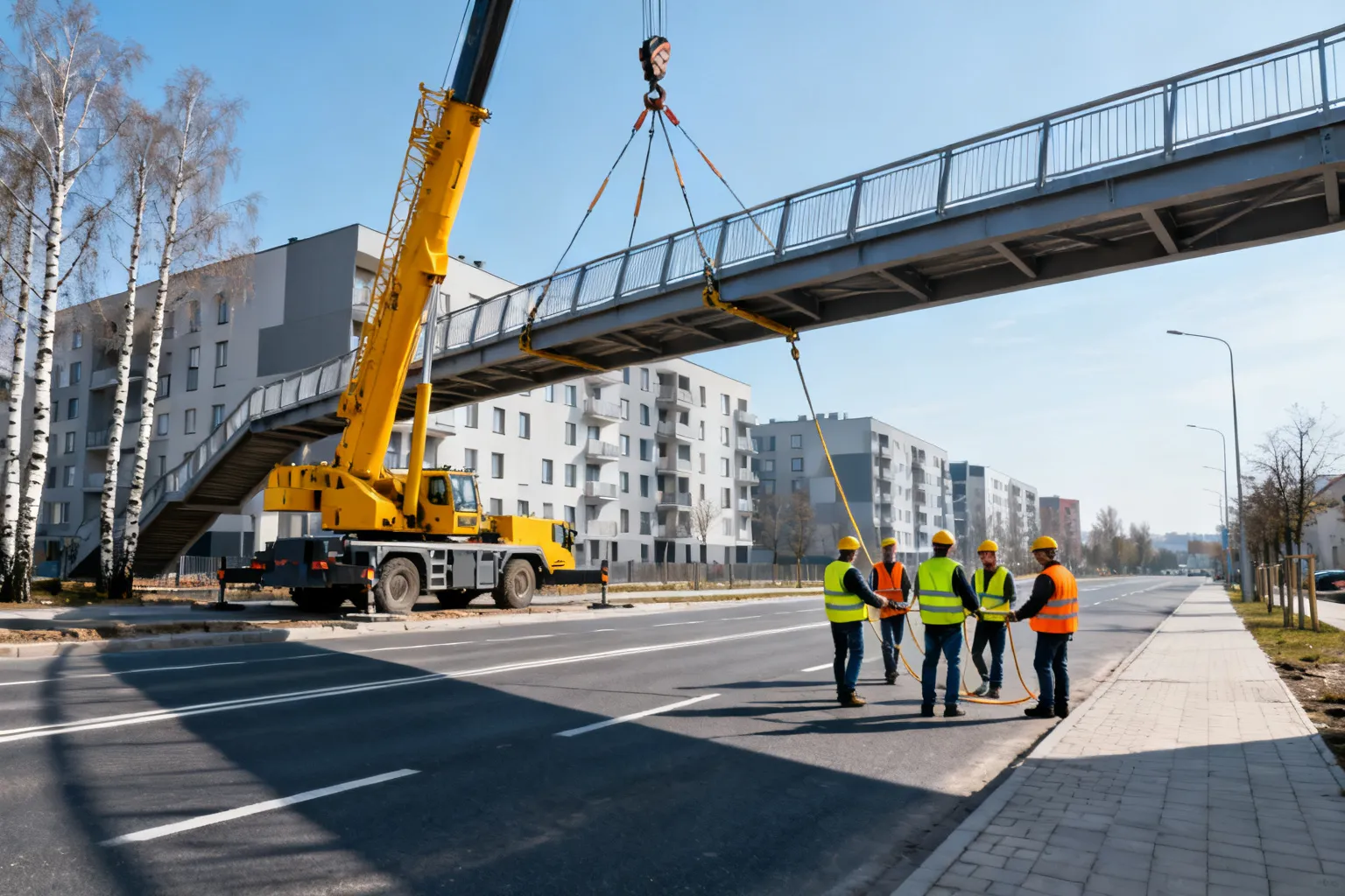 Montaż pierwszego przęsła kładki Zaspa rozpoczęty na al. Jana Pawła II